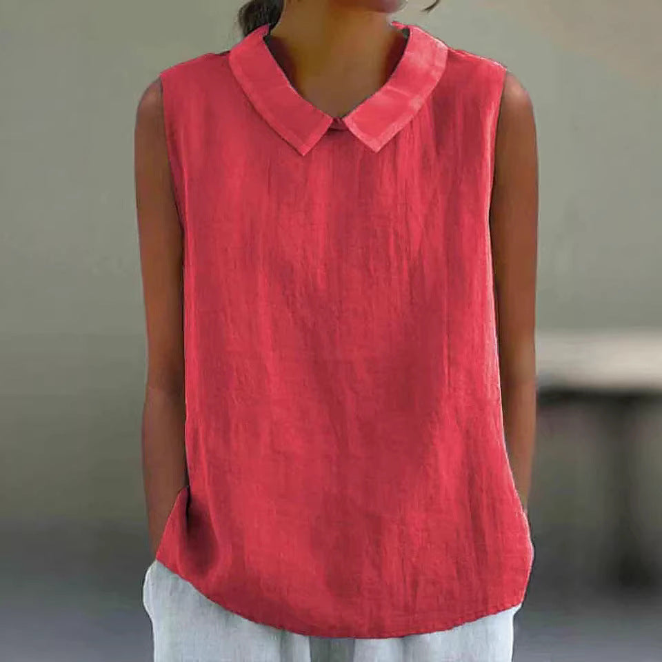 Women's Artistic Sleeveless Loose-fitting Top with Collar