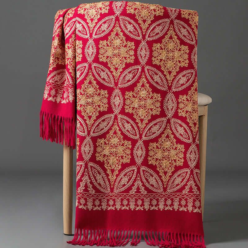 Women's Embroidered Golden Silk Lily Cashmere