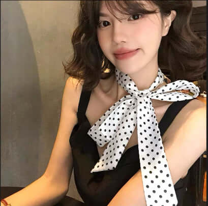 Women's Black and White Polka-Dot Silk Scarf