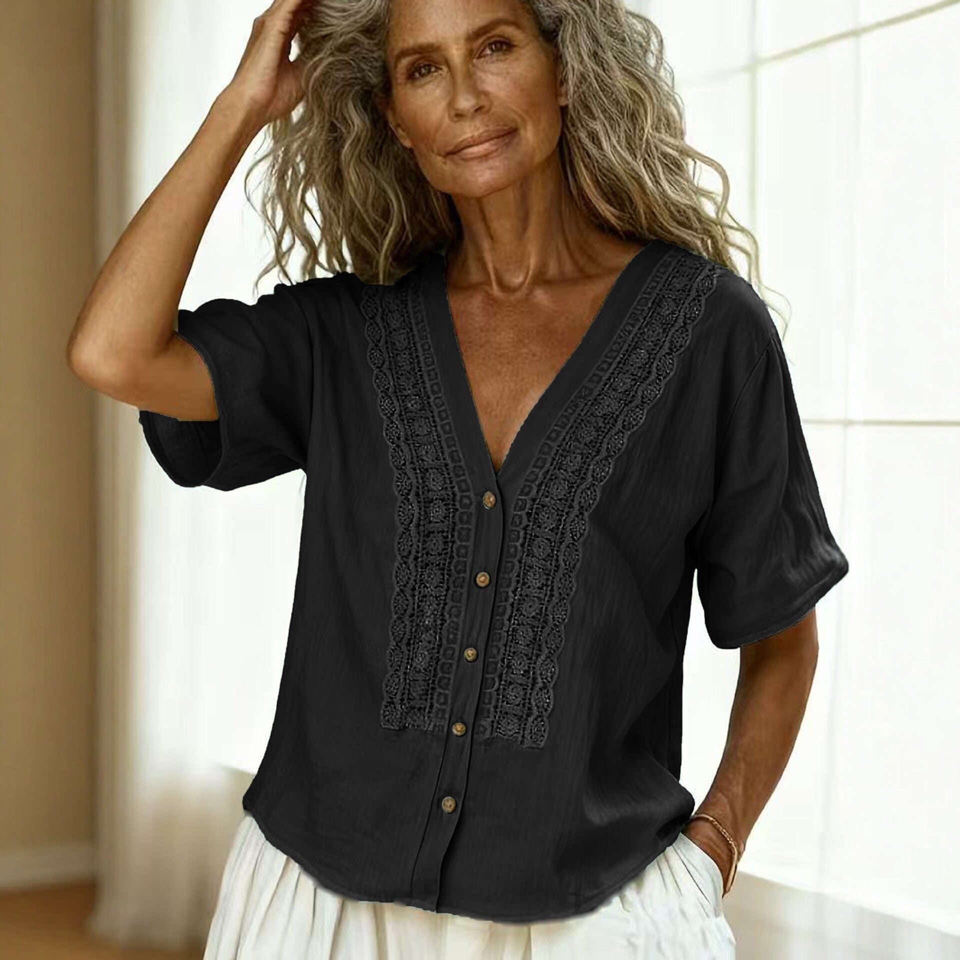 Women's Embroidered Button-up Top