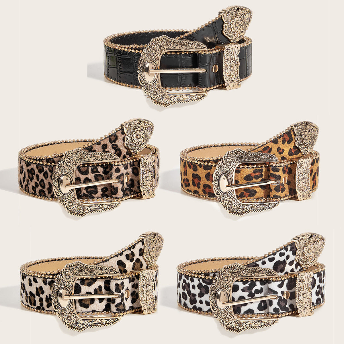 Women's Vintage American-Style Leopard-Print Belt