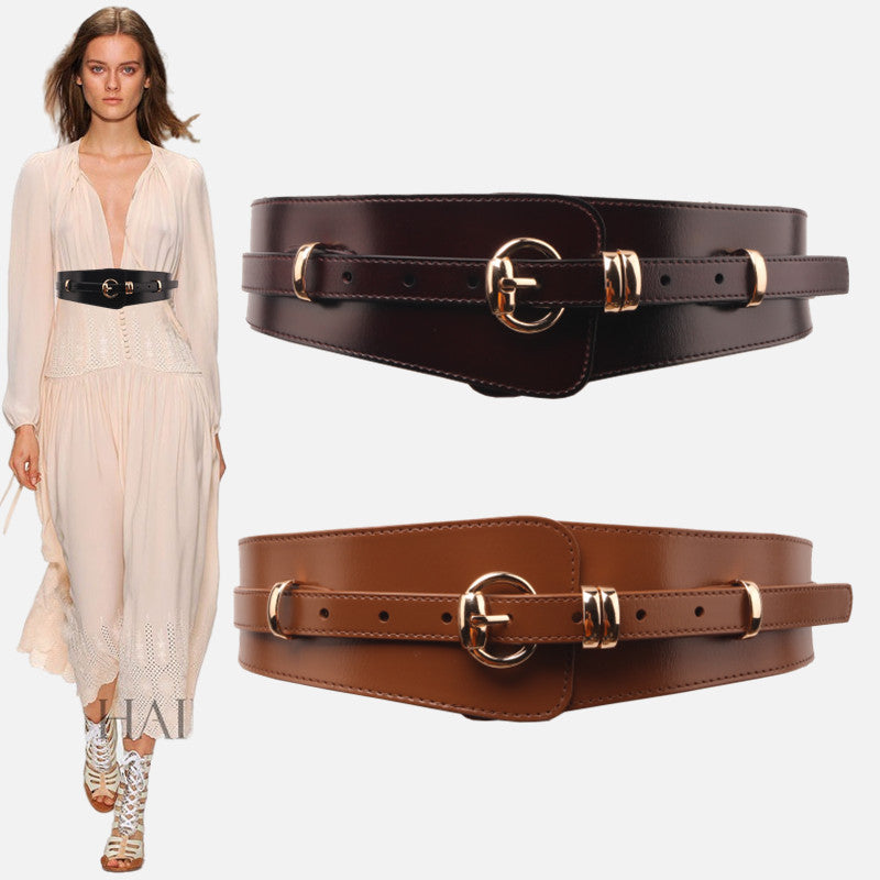 Fashion Coat With A Wide Waist Belt