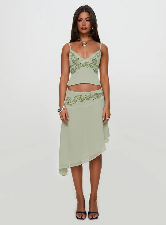 Womens 3D Embroidered Short Camisole Top