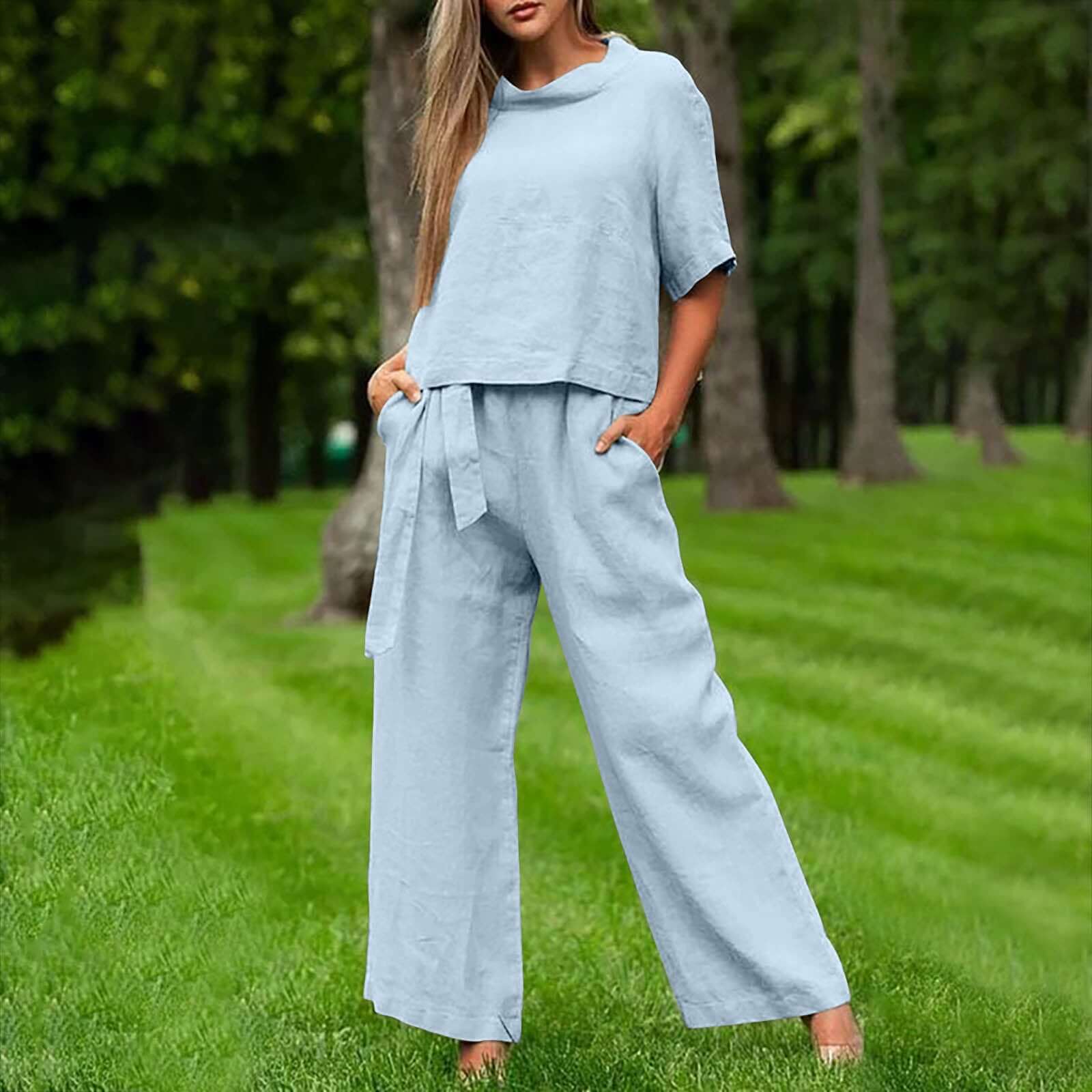 Women's Trendy Round- Neck Two-piece Set