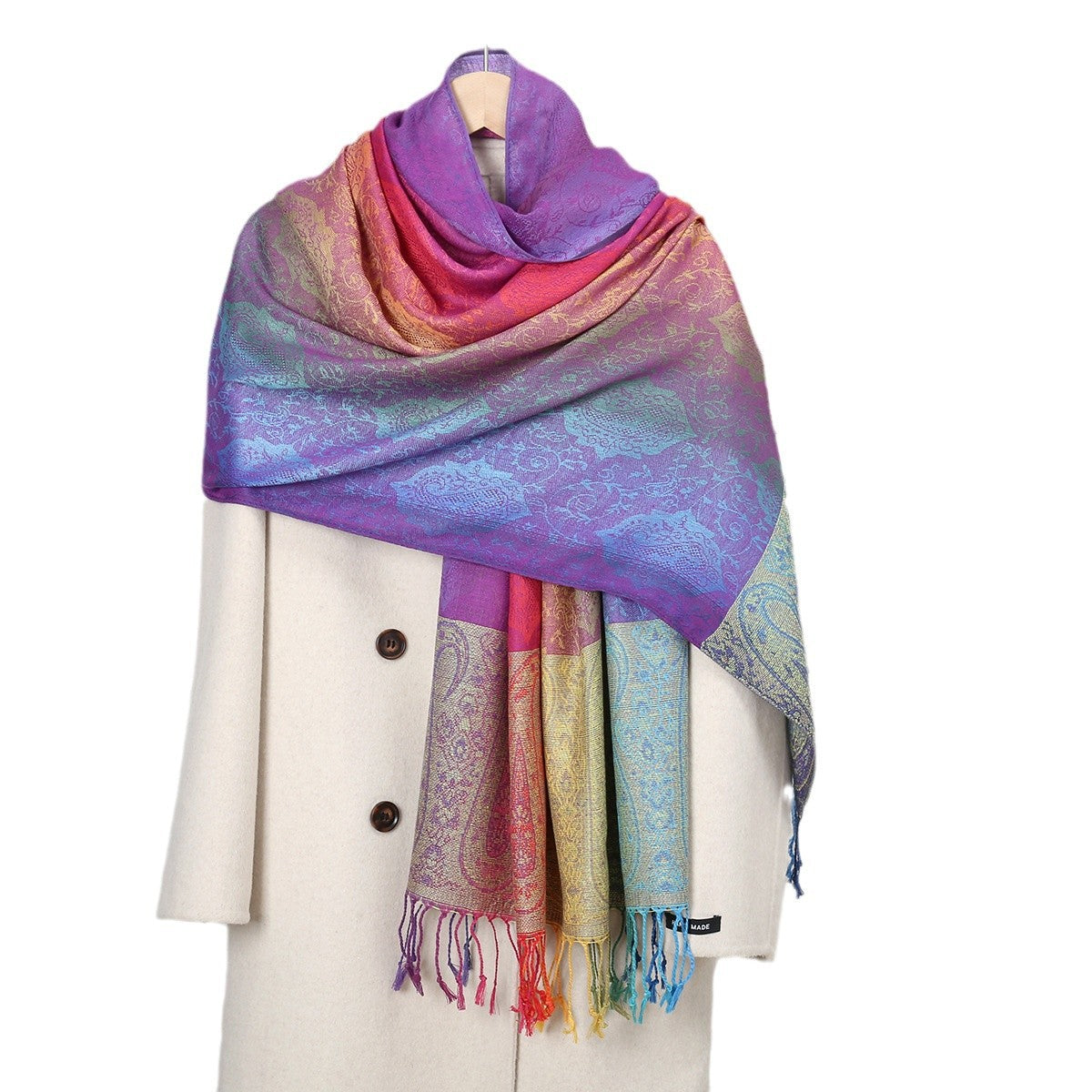 Women's Embroidered Colorful Tassel Shawl