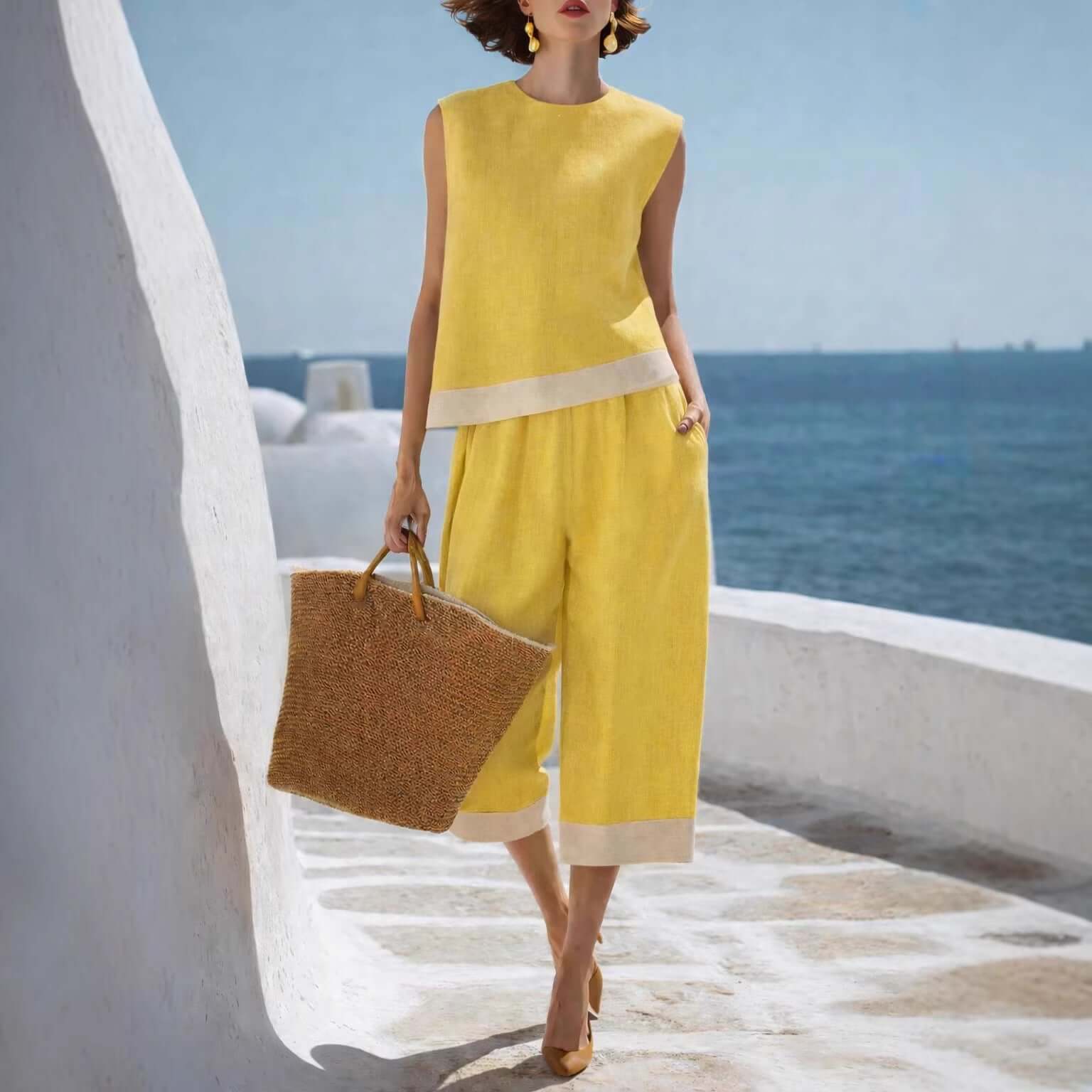 Ladies Casual Cotton-Linen Blend Set